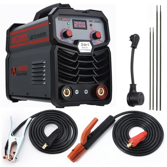Amico ARC-200DC, 200 Amp Stick/Arc/Lift-TIG Combo Welder, 80% Duty Cycle 100-250V Wide Voltage, Use all electrodes: E6010 E6011 E6013 E7014 E7018 etc.