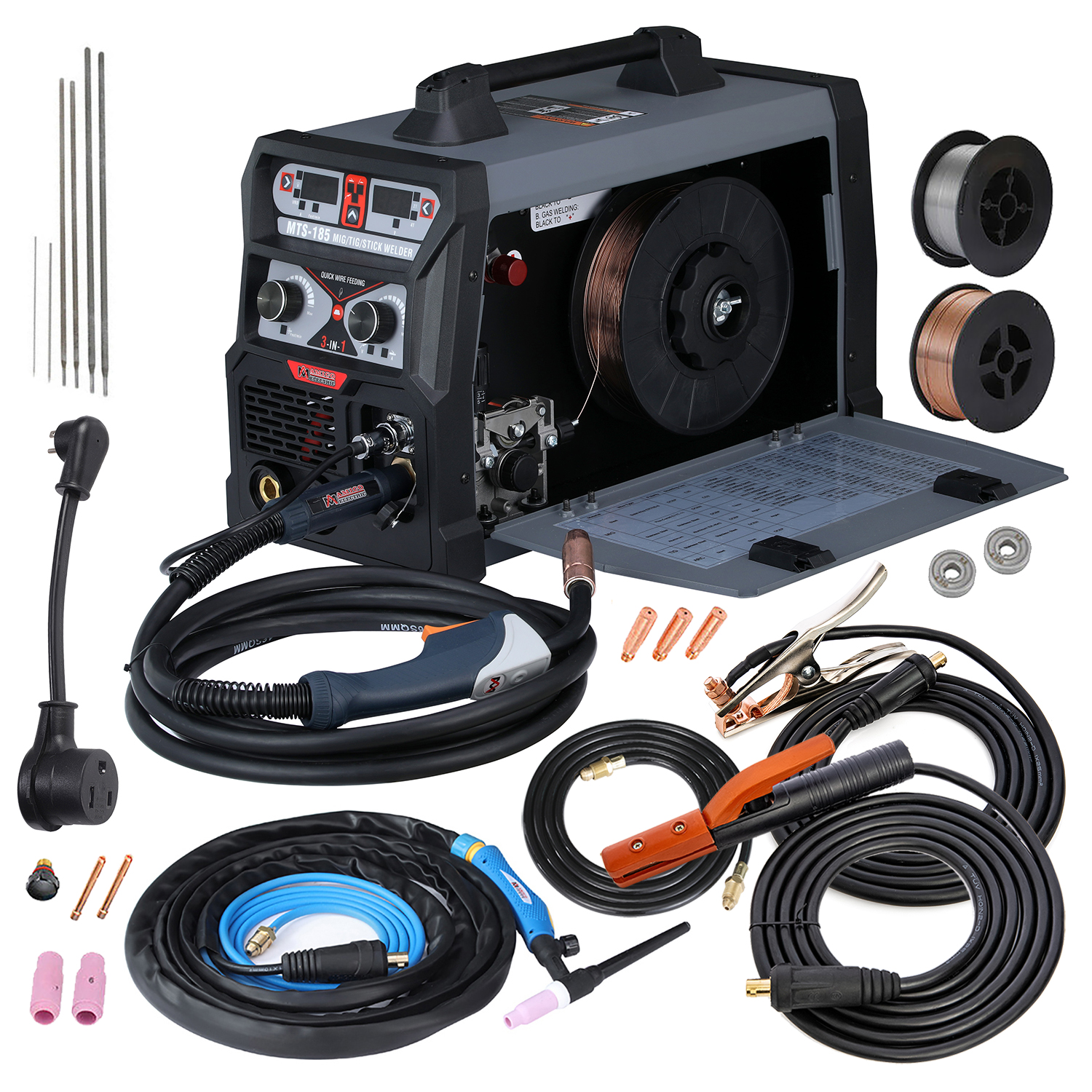 Amico MTS-185, Multi-function 185-Amp MIG/MAG/Flux-cored/Lift-TIG/Stick Arc DC Inverter Welder, Can weld all metals, Spool gun weld aluminum.