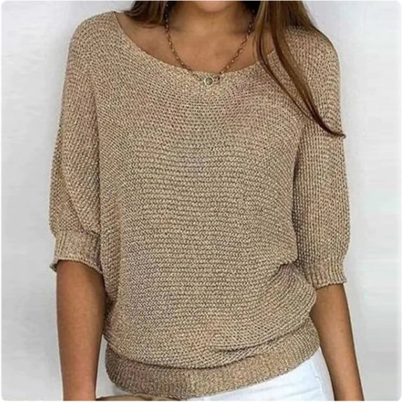 Amidoa 3/4 Sleeve Sweaters for Women Crochet Yellow Lightweight Fall Round Neck Sweaters Womens Sweaters Cardigan M