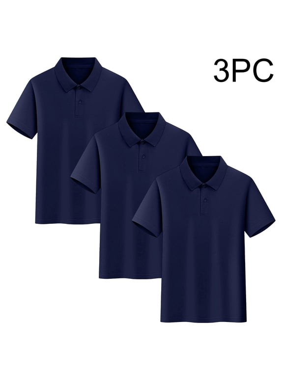 3 Pack Kids Polo Shirts Short Sleeve – Boys Girls Cotton Solid School Uniform Active Performance Polo Set,Navy Size 10