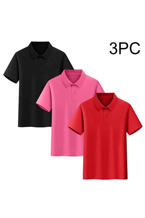 3 Pack Unisex Kids Polo Shirts Short Sleeve – Boys Girls Sport Casual Performance Top Set Solid Color School Uniform,Black Size 8