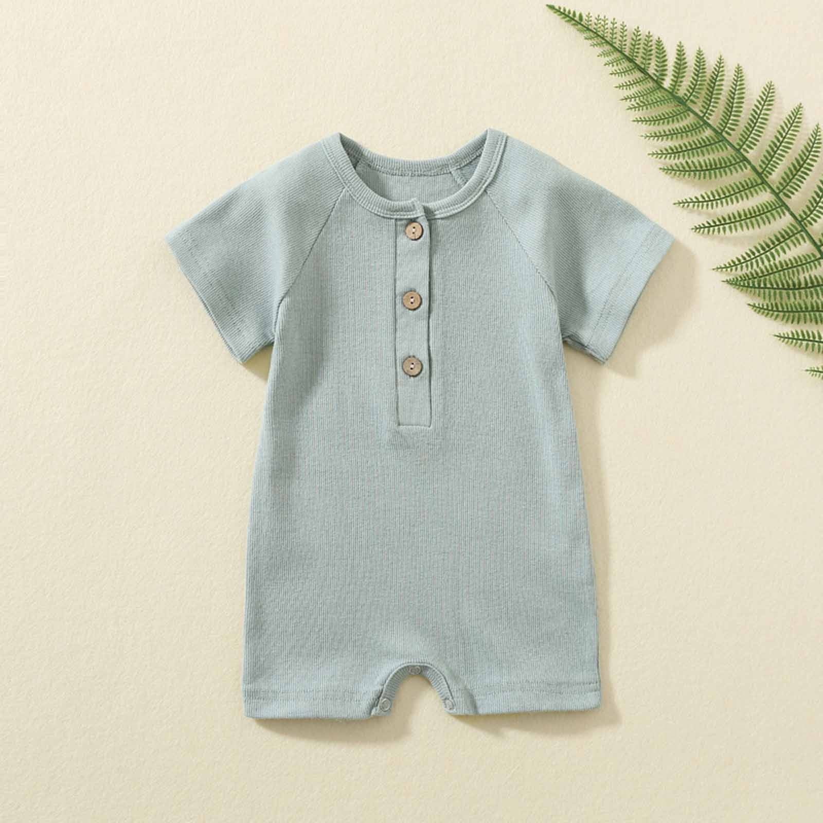Amidoa 2t Girls Clothes Unisex Baby Onesies Short Sleeve Buttons Solid Cotton Bodysuit Comfy Boy Pajamas