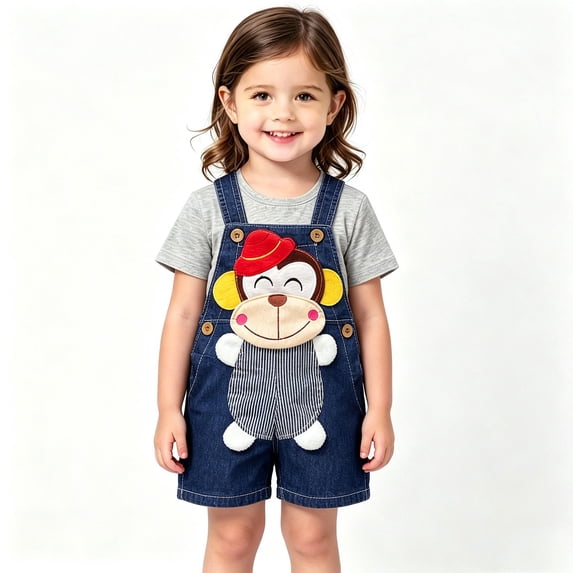 Amidoa Baby Summer Jean Overalls with Buttons Toddler Cute Denim Cartoon 3D Animal Adjustable Strap Shortalls,Blue Size 9-12M