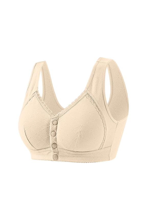 Beige Bras for Older Women Front Closure Cotton Wireless Solid Bra Brasiers Women L