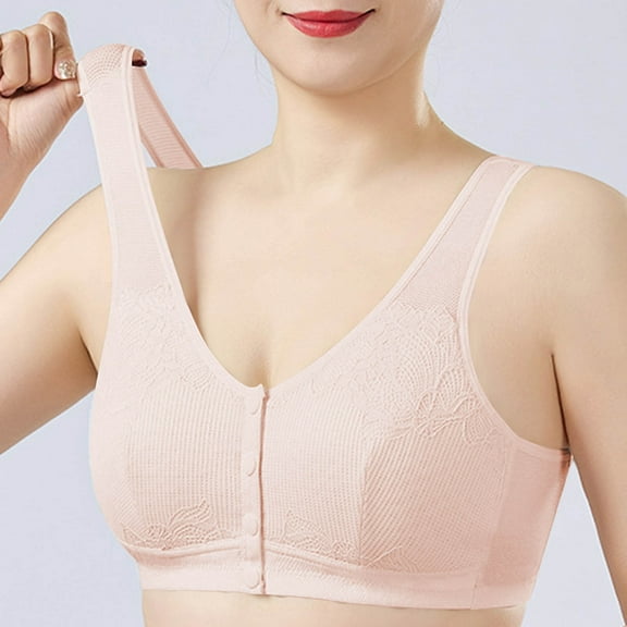 Amidoa Beige Bras for Older Women Front Closure Full Coverage Cotton Embroidered Bra Women's Lingerie XXXXL