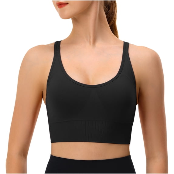 Amidoa Black Bras for Older Women Full Coverage No Wire Sport Solid High Support Bandeau Women Lingerie L