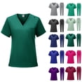 thumbnail image 1 of Amidoa Black Scrubs Women V-Neck Joggers Uniform 3 Pockets Drawstring Elastic Waist Womens Sets Outfit Sweats L, 1 of 5