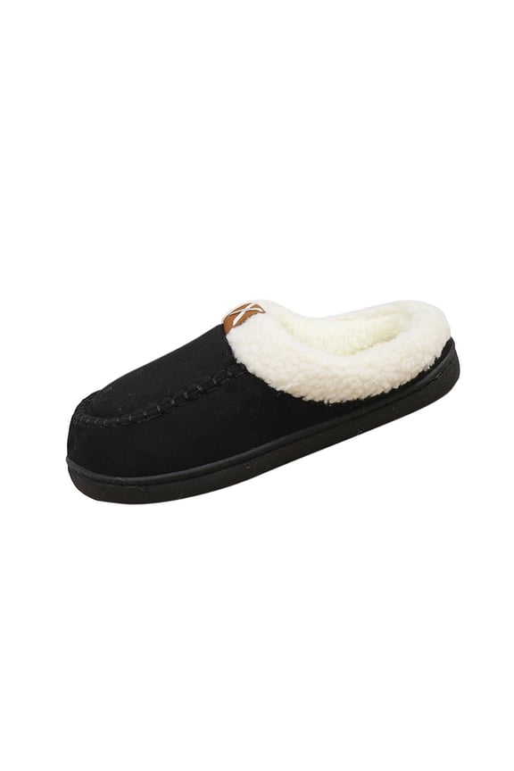 Black Women Slippers for Home Winter Fuzzy Indoor Fleece Lined Bedroom House Warm Slippers Mules for Women 36
