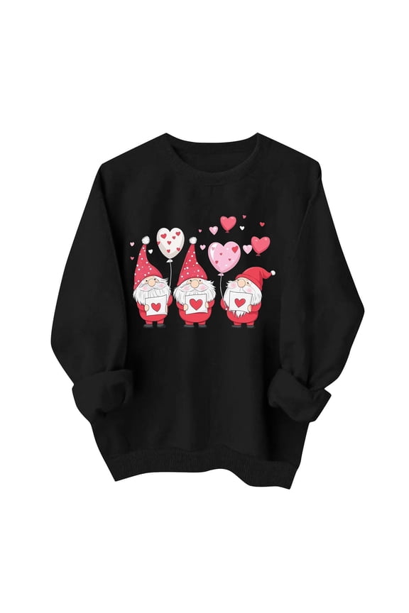 Black Women Tops Cute Winter Long Sleeve Valentines Day Sweatshirts Graphic Oversized Tshirts Womens Tshirts XL