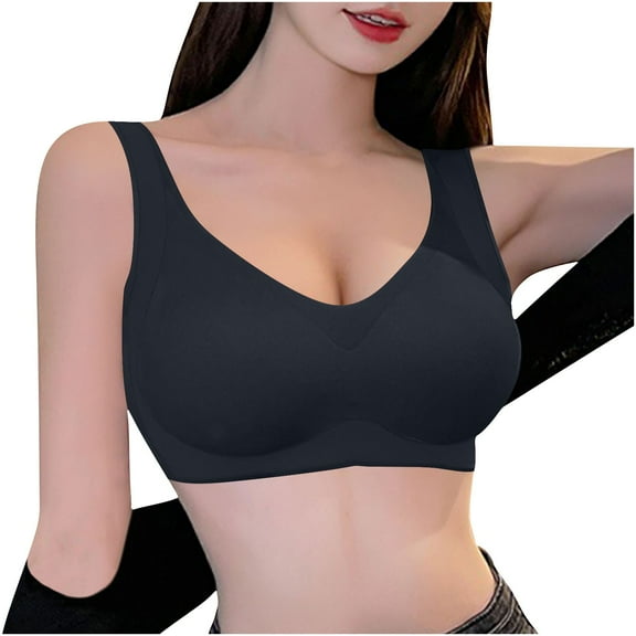 Amidoa Black Womens Bras Pullover T-Shirt Seamless Solid Smoothing Bandeau Women Lingerie L