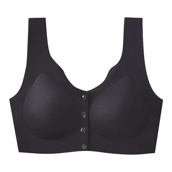 Amidoa Black Womens Bras T-Shirt Seamless Front-Close Breastfeeding Solid Bra Lingerie for Women XXL