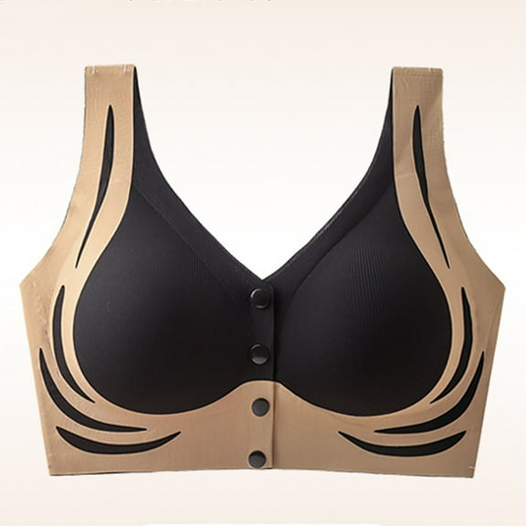 Amidoa Black Womens Bras Wire-Free Pullover Front Closure Colorblock Bra Brasiers Women L