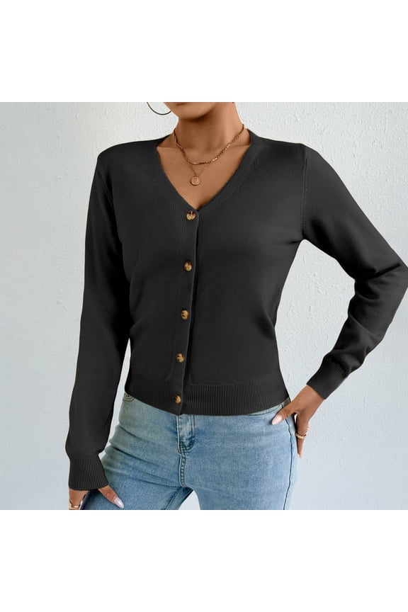 Black Womens Sweater Long Sleeve Button up Cardigan Solid Lightweight V-Neck Cardigans Womens Cardigan Sweaters M