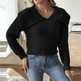 thumbnail image 1 of Amidoa Black Womens Sweaters and Cardigans Crop Crochet Long Sleeve Collared Solid Winter Sweaters Womens Cardigans L, 1 of 6