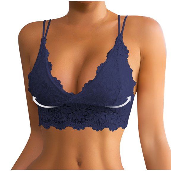 Amidoa Blue Bras for Older Women Push up Lace Support Lift Longline Beauty Back Triangle Bralette Women Bra L