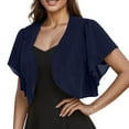 thumbnail image 1 of Amidoa Blue Cardigans for Women Chiffon Short Sleeve Crop Light Ruffle Elegant Solid Cardigans Sweaters for Women S, 1 of 6