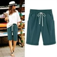 thumbnail image 1 of Amidoa Blue Ladies Shorts Casual High Waisted Solid Drawstring Shorts Ladies Pants L, 1 of 3