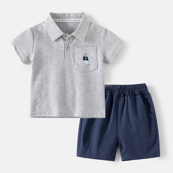 Amidoa Boys 2 Piece Outfits Summer Clothes Cotton T Shirt Graphic Short Sleeve and Casual Short Kids Clothing Sets Gray Size 5T