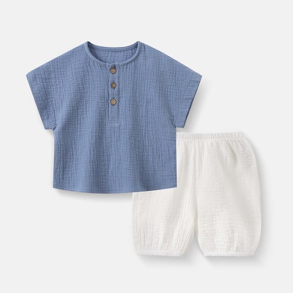 Amidoa Boys 2 Piece Outfits Summer Clothes Short Sleeve Solid Color Soft T Shirts and Casual Shorts Kids Clothing Sets Blue Size 5T