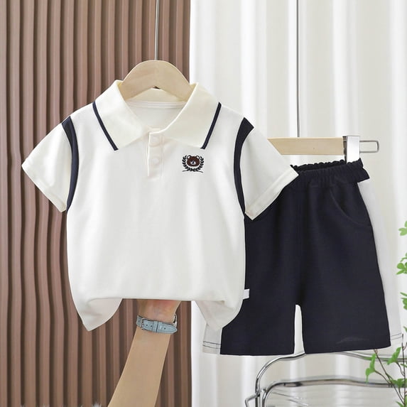 Amidoa Boys 2 Piece Outfits Summer Clothes Soft Short Sleeve T Shirts and Casual Shorts Kids Clothing Sets White Size 6