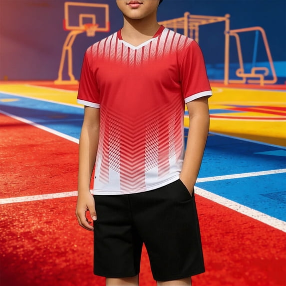 Amidoa Boys Athletic Shorts Set 2 Piece Quick-dry Performance T-Shirt and Active Elastic Waist Shorts Outfit Red Size 12