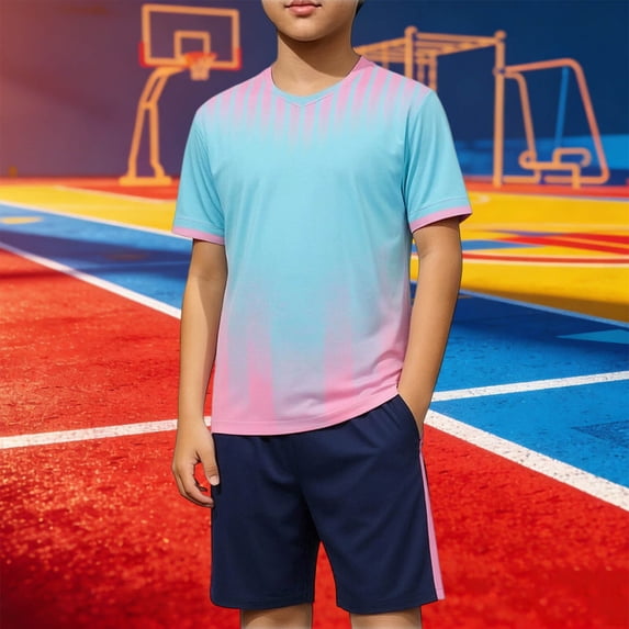Amidoa Boys Athletic Shorts Set 2 Piece Quick-dry Performance T-Shirt and Active Elastic Waist Shorts Outfit Sky Sky Blue Size 12