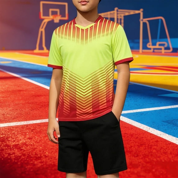 Amidoa Boys Athletic Shorts Set 2 Piece Quick-dry Performance T-Shirt and Active Elastic Waist Shorts Outfit Yellow Size 9