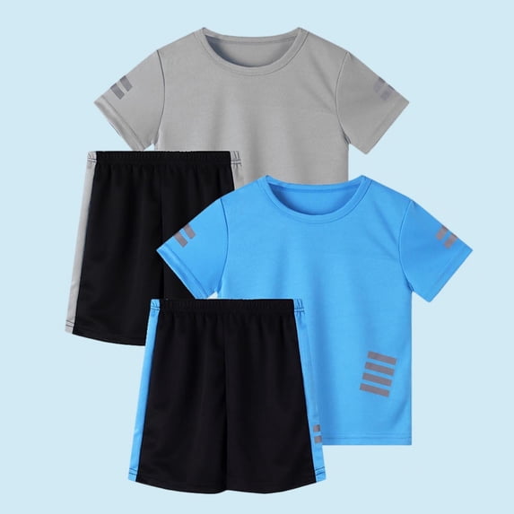 Amidoa Boys Athletic Shorts Set 2 Piece Quick-dry Performance T-Shirt and Active Shorts Outfit Light