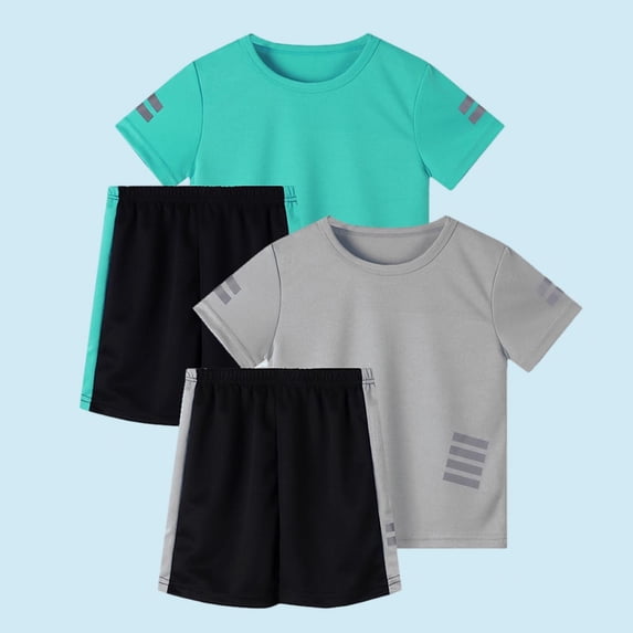 Amidoa Boys Athletic Shorts Set 2 Piece Quick-dry Performance T-Shirt and Active Shorts Outfit,Multicolor Size 9