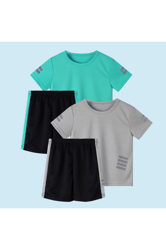 Boys Athletic Shorts Set 2 Piece Quick-dry Performance T-Shirt and Active Shorts Outfit,Multicolor Size 9
