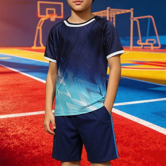 Amidoa Boys Athletic Shorts Set 2 Piece Quick-dry Performance T-Shirt and Elastic Waist Active Shorts Outfit Blue Size 4T