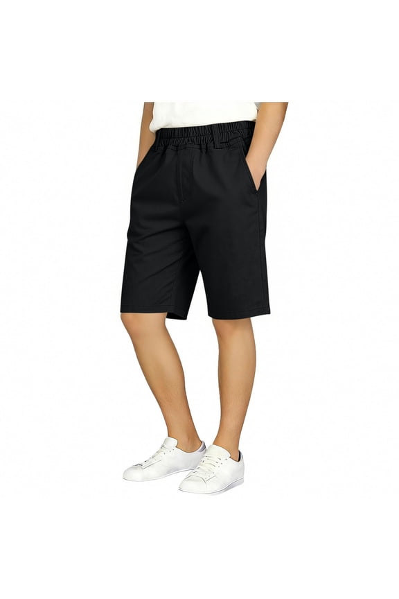 Boys Chino Shorts with Pockets Casual Elastic Waist Relaxed Fit Stretch Kids School Uniform,Black,3-4 Years