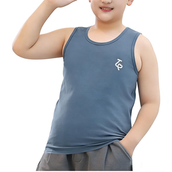Amidoa Boys Cottn Tank Tops- Crewneck Casual Summer Soft Kids Sleeveless Shirts Husky Blue Size 10