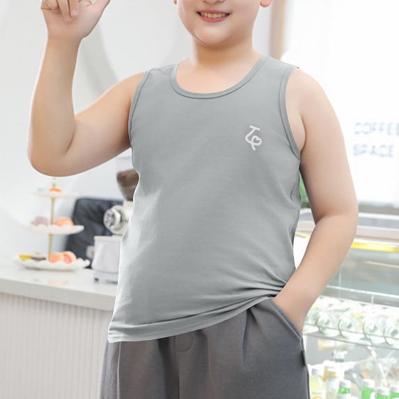 Amidoa Boys Cottn Tank Tops- Soft Casual Crewneck Summer Kids Sleeveless Shirts Husky Dark Gray Size 10
