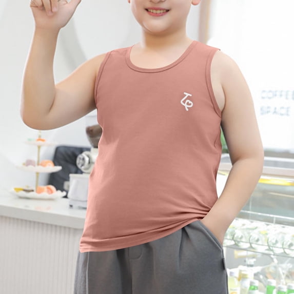 Amidoa Boys Cottn Tank Tops- Soft Summer Casual Crewneck Kids Sleeveless Shirts Husky Brown Size 8