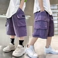thumbnail image 1 of Amidoa Boys Cotton Baggy Cargo Shorts – Elastic Waist Summer Knee Length Casual Shorts,Purple,6, 1 of 5