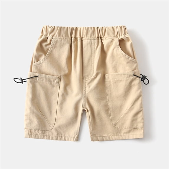 Amidoa Boys Cotton Baggy Cargo Shorts – Elastic Waist Summer Solid Color Casual Shorts,Khaki,2T