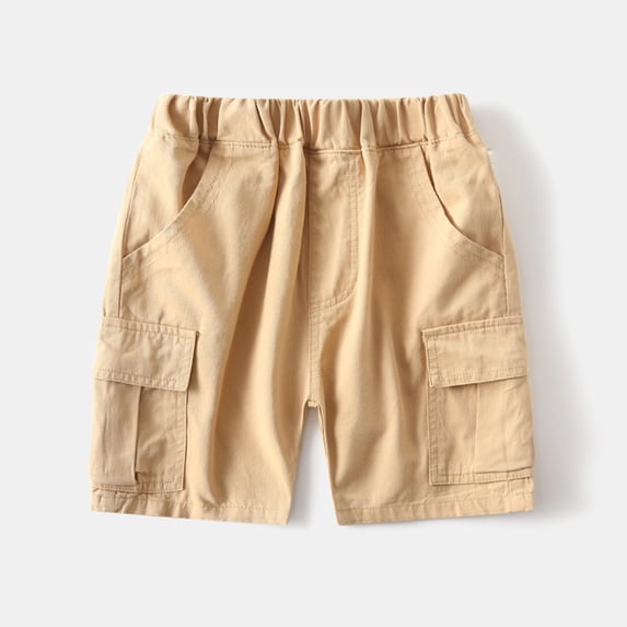 Amidoa Boys Cotton Baggy Cargo Shorts with Pockets – Elastic Waist Summer Solid Color Casual Shorts,Khaki,5T