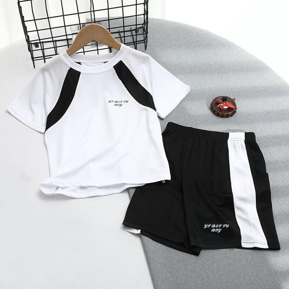 Amidoa Boys Girls 2 Piece Outfits Summer Clothes Short Sleeve Soft T Shirts and Casual Shorts Kids Clothing Sets White Size 3T