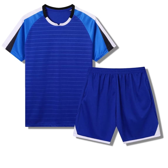 Amidoa Boys Girls 2 Piece Outfits Summer Clothes Soft Short Sleeve T Shirts and Casual Shorts Kids Clothing Sets Blue Size 7