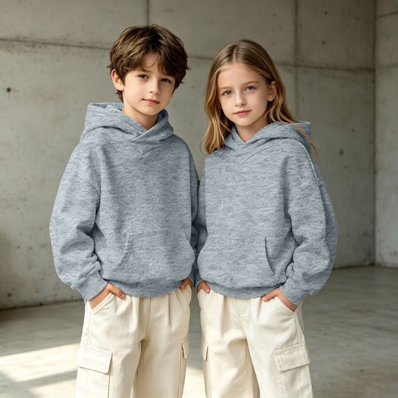 Amidoa Boys Pullover Fleece Hoodie Long Sleeve Tops Casual Hooded Sweatshirt Kids Casual Fall Winter Clothes with Pocket Gray Size 10T