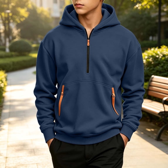 Amidoa Boys Quarter Zip Hoodie Long Sleeve Pullover Hooded Sweatshirt Fashion Tops Kids Fall Winter Clothes with Pockets Navy Size 9-10Years