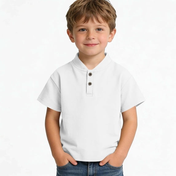 Amidoa Boys Short Sleeve Solid Color Cotton T-Shirts Casual Tops Tee for Kids,White,4-5 Years