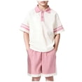 thumbnail image 1 of Amidoa Boys Summer 2 Piece Outfits Cotton CrewNeck Short Sleeve and Casual Elastic Waist Short Kids Clothing Set Pink Size 4T, 1 of 7