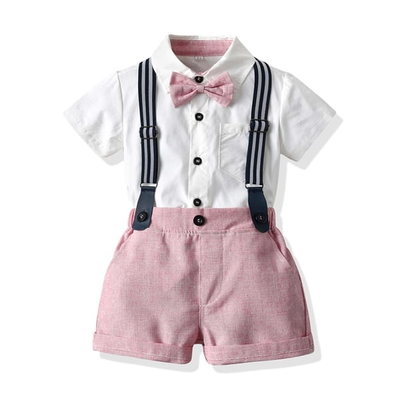 Amidoa Boys Summer 2 Piece Outfits CrewNeck Cotton Short Sleeve and Casual Short Kids Clothing Set Pink Size 5T