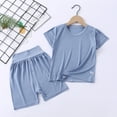 thumbnail image 1 of Amidoa Boys Summer 2 Piece Outfits Solid Color Short Sleeve and Elastic Waist Casual Short Kids Clothing Set Blue Size 3T, 1 of 3
