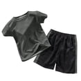 thumbnail image 1 of Amidoa Boys Summer Athletic Outfits 2 Piece Performance CrewNeck Short Sleeve and Active Casual Short Kids Clothing Set Blue Size 4T, 1 of 6