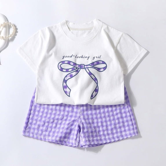 Amidoa Boys Summer Outfit Sets 2 Piece Graphic Cotton T-Shirt Short Sleeve and Shorts Set Kids Clothing Sets Purple Size 3-6 Months