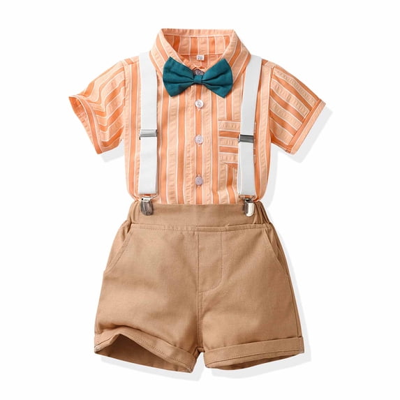 Amidoa Boys Summer Outfits 2 Piece Short Sleeve Cute Top and Pants Kids Clothing Sets Orange Size 5