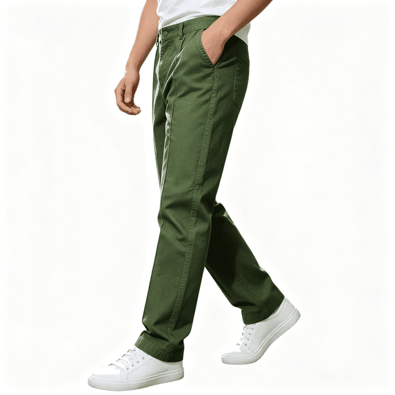 Amidoa Boys Twill Chino Pants Straight Leg Causal Elastic Waist Regular Fit Stretch Kids School Uniform Pants Army Green Size 8-9Years
